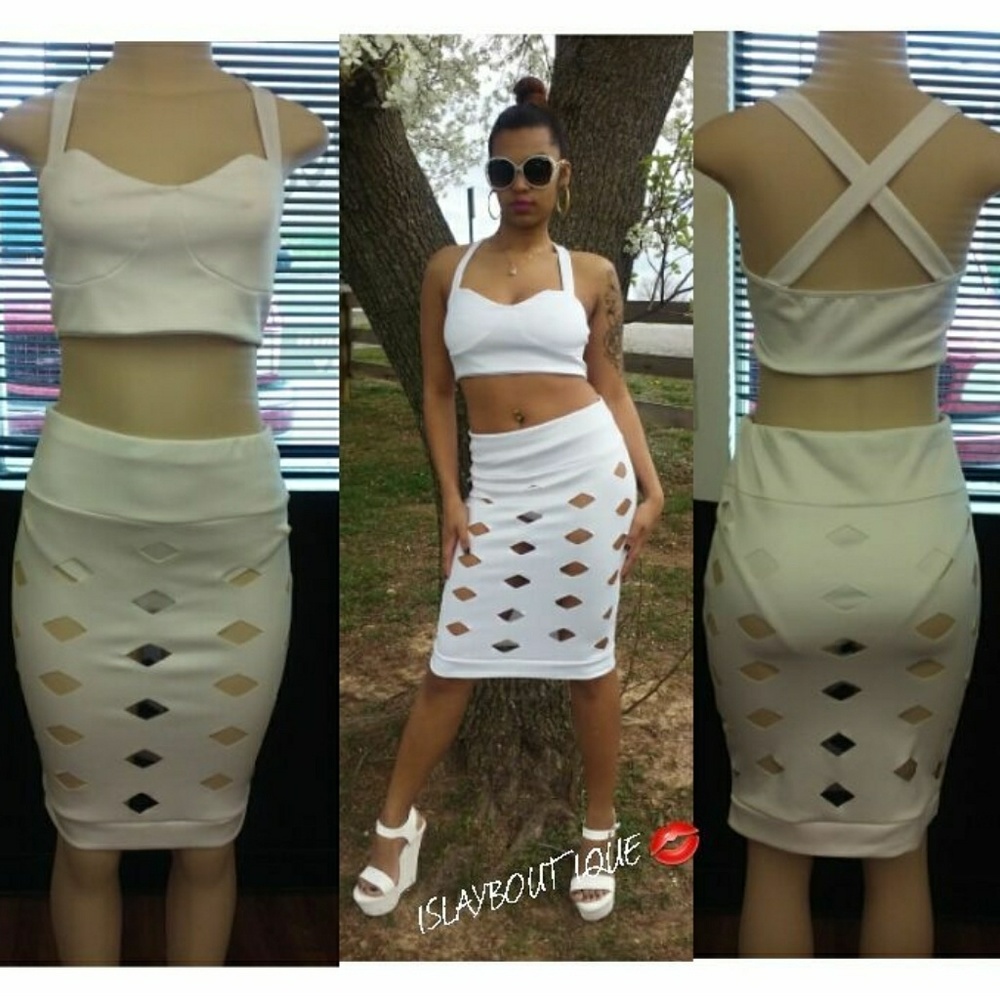 2pc cut out midi skirt set